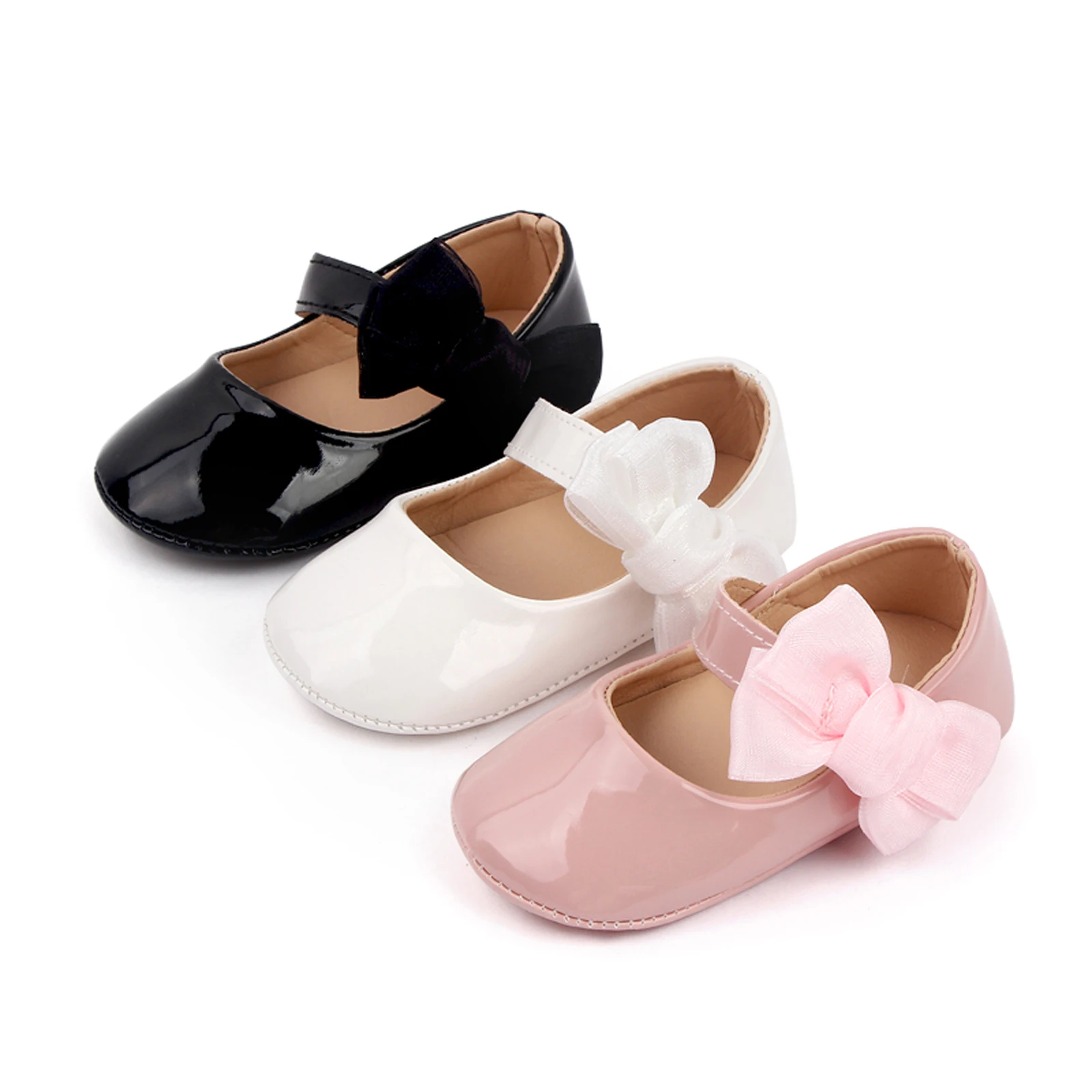Baby Girls Cute Soft Moccasinss Shoes Princess Bowknot PU Leather Flats Shoes First Walkers Non-Slip Soft-Sole Mary Janes
