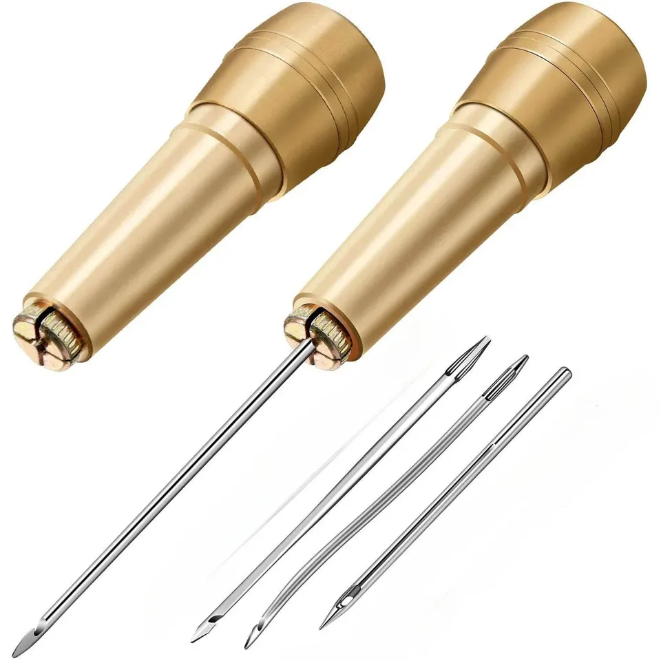 5Pcs Leather Sewing Kit,Needle Set,Copper Handle Leather Sewing Awl, Suitable for Repairing Leather Canvas Tent Shoes