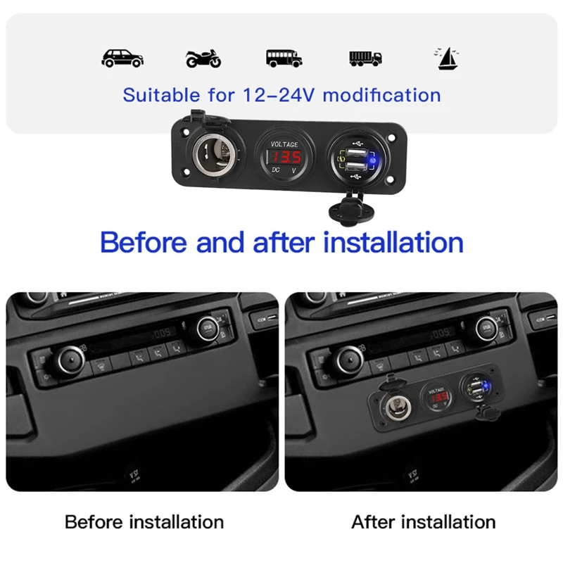 

USB-адаптер QC3.0 для быстрой зарядки автомобиля, внешняя панель питания с кабелем для автомобиля, лодки, морского грузовика, внедорожника, САПР