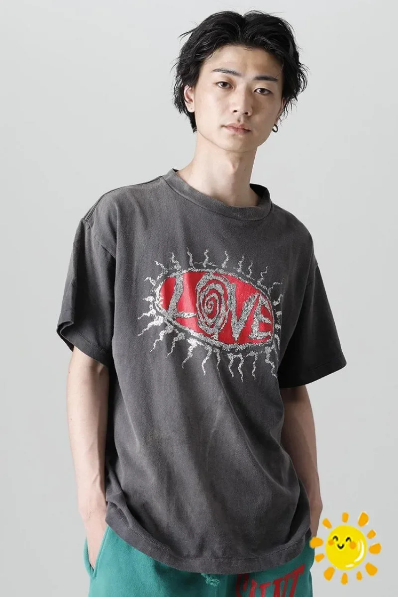 

Винтажная промытая Футболка SAINT MICHAEL с круглым вырезом, мужская и женская футболка оверсайз высокого качества, футболка