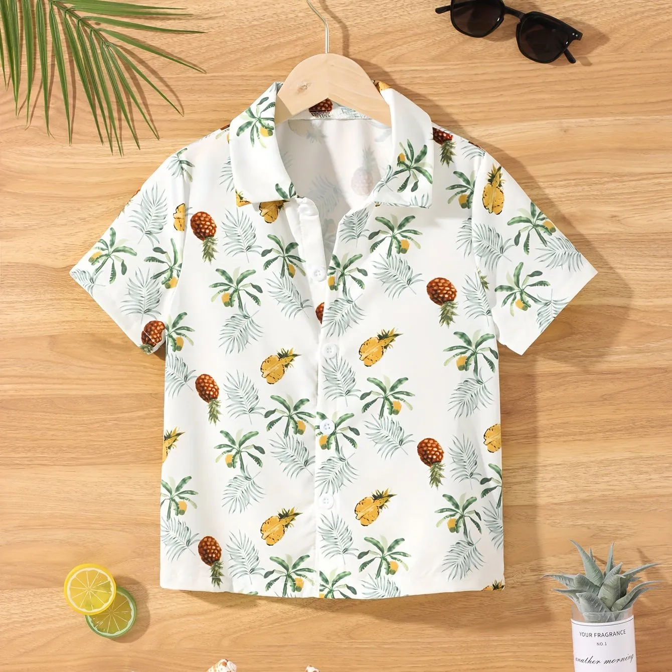 Fruit Cherry And Banana Print Boys Girls Creative Shirt Casual Short Sleeve Lapel Summer Outdoor Tops