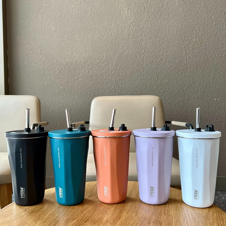 600Ml Insulated Coffee Cup With Straw Stainless Steel Iced Coffee Mug Tea Cold Drink Bottle Diamond Shaped Thermos Mug Tumbler 21 600Ml Insulated Coffee Cup With Straw Stainless Steel Iced Coffee Mug Tea Cold Drink Bottle Diamond Shaped Thermos Mug Tumbler