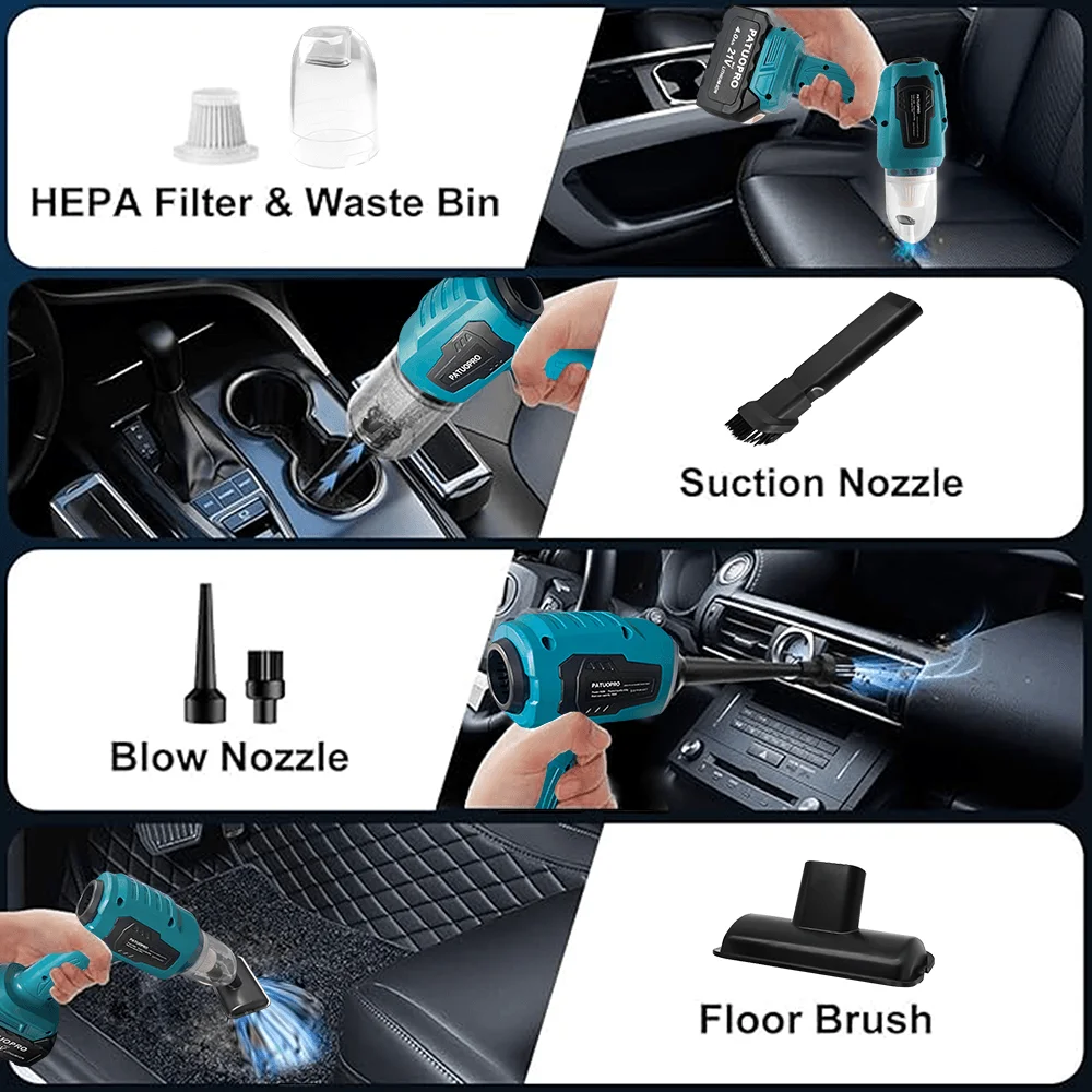 Compact Cordless Handheld Vacuum Cleaner - Multi-Function Dust Collector (Battery Not Included)