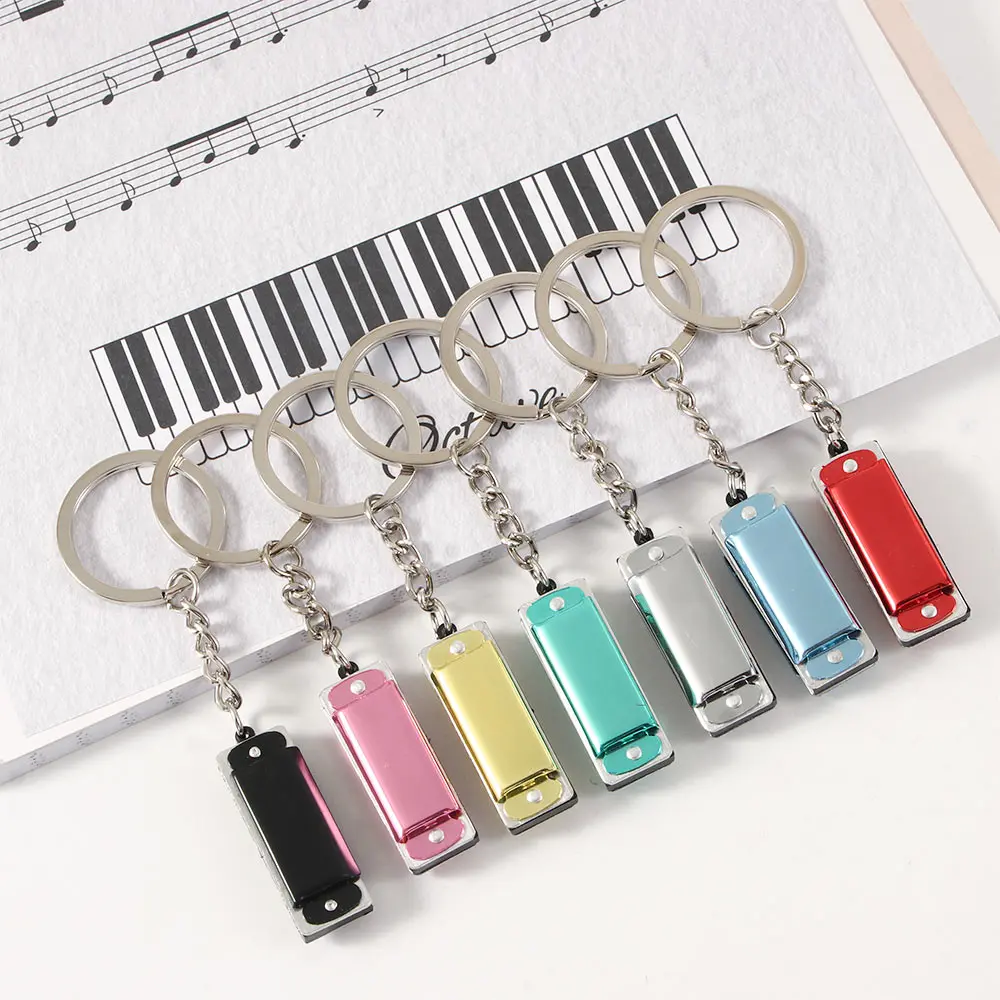 1PcHarmonicKeyringMini8Tone4HolesHarmonicaKeychainMusical