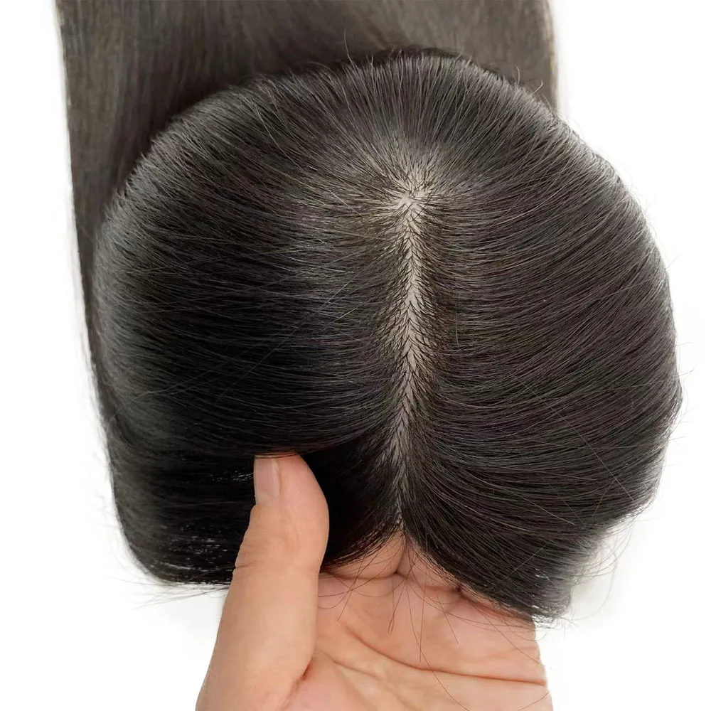 Toupet de base de peau de cheveux humains vierges européens avec clips pour femmes, dessus de cheveux avec PU de 2cm, 15x16cm, 12x13cm