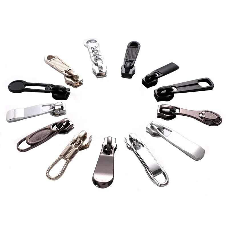 10 Pcs/Lot Luggage Metal Zipper Pull Zinc Alloy Pull Tab Head 5 # Nylon Plastic Tooth Copper