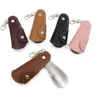 portable Spoon Shoehorn Keychain Travel Shoe Horn PU Leather Handle Grip Portable Pocket Shoehorns Shoe Extractor With Keychain 1