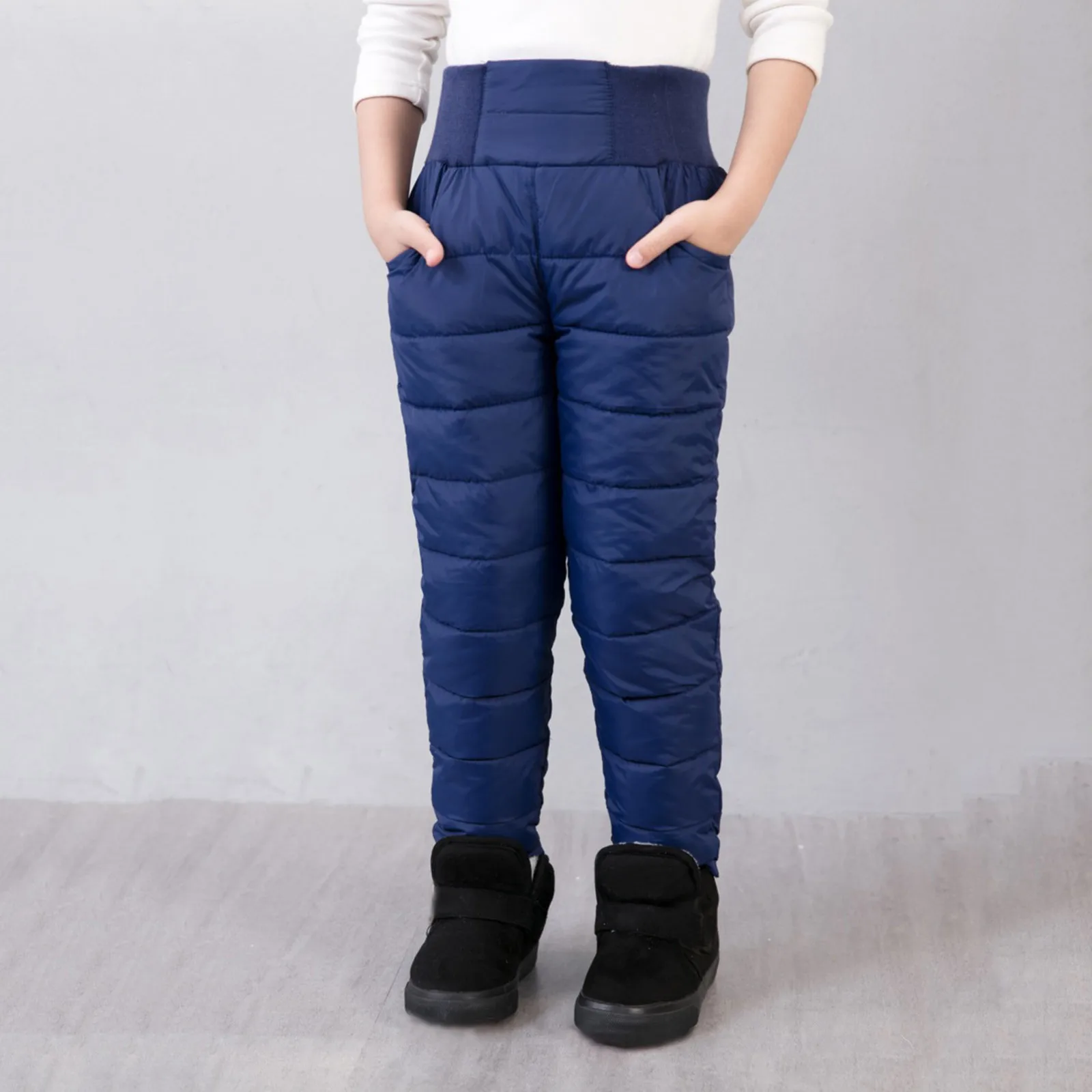 Little Girls Boys Solid Snow Pants Thick Winter Warm Kids Pants Baby Snowsuit 12-18 Months Insulated Overalls Ski Set For Boys
