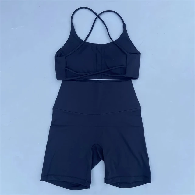 Solid Color Soft Gym Yoga Set Short Legging +Cross Back Sport Bra Tracksuit Women Gym Suit Comprehensive Training Jog Athletic