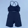 Solid Color Soft Gym Yoga Set Short Legging +Cross Back Sport Bra Tracksuit Women Gym Suit Comprehensive Training Jog Athletic 4