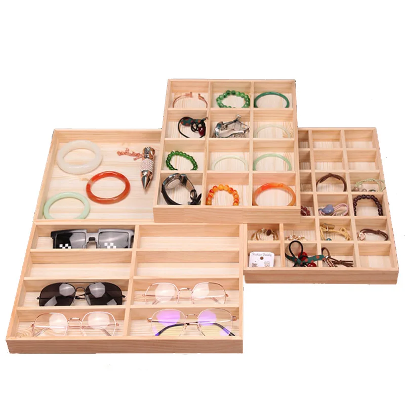 Fashion Wooden Frame Jewelry Organizer Green Vevlet Jewellery Packaging Gift Box Ring Earring Holder Necklace Stand Wholesale