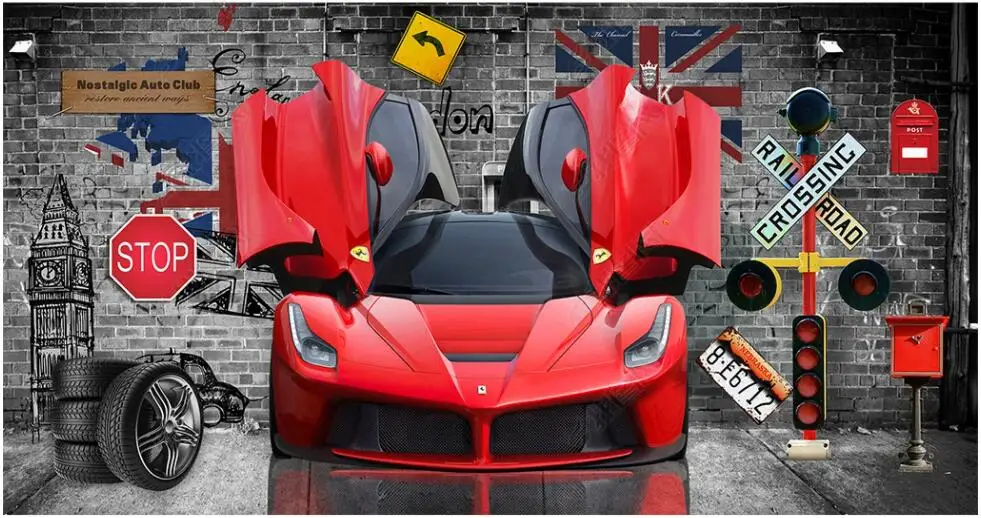 

3d photo wallpapers customised mural British style red sports car luxury car home decor living room wallpaper for walls 3d