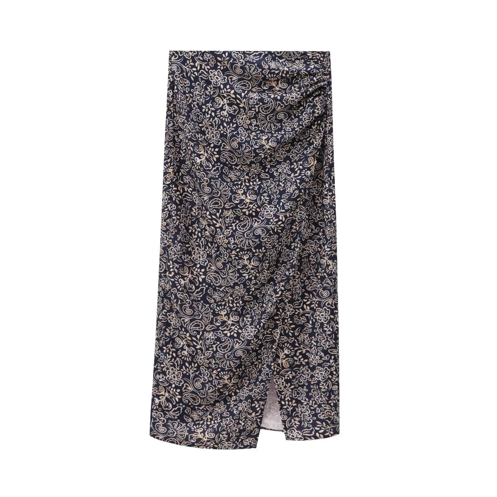 thumbnail image 1 of HH TRAF Faldas de moda de verano para mujer, faldas de lino con cintura alta, cinturón decorativo, dobladillo con abertura y cremallera en la espalda, faldas largas estampadas para mujer, 1 of 5