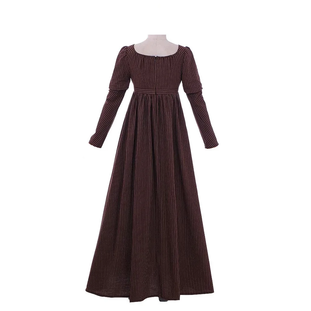 

Jane Austen Pride and Prejudice costume Brown dress Victorian Regency dress Retro High Waisted Tea Party Dress