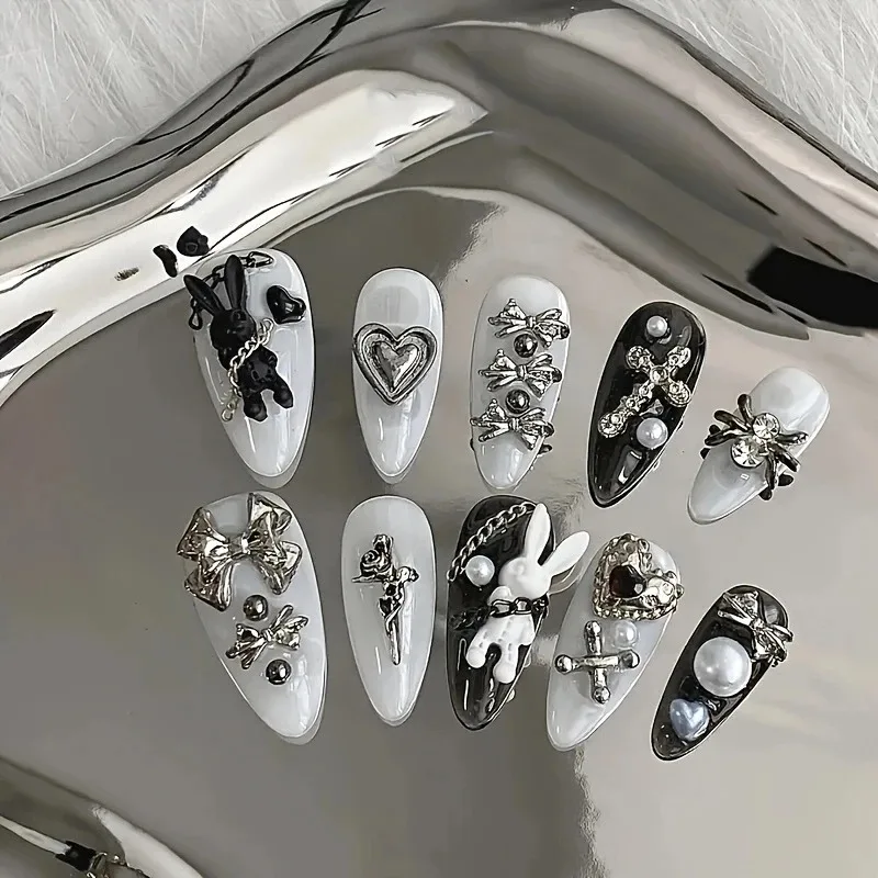 10pcs Black & White Nail Art 3