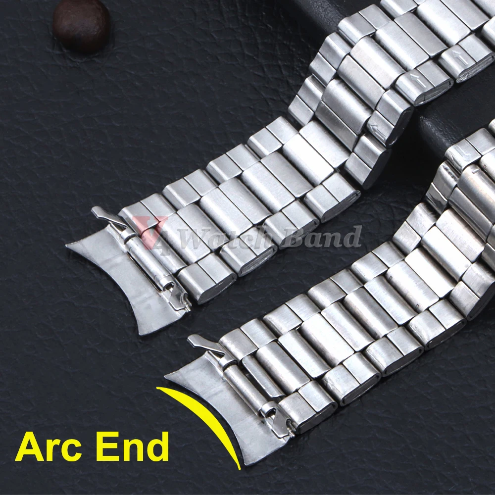 Premium Stainless Steel Curved End Watch Strap with Folding Buckle - Sleek Wristband Accessory
