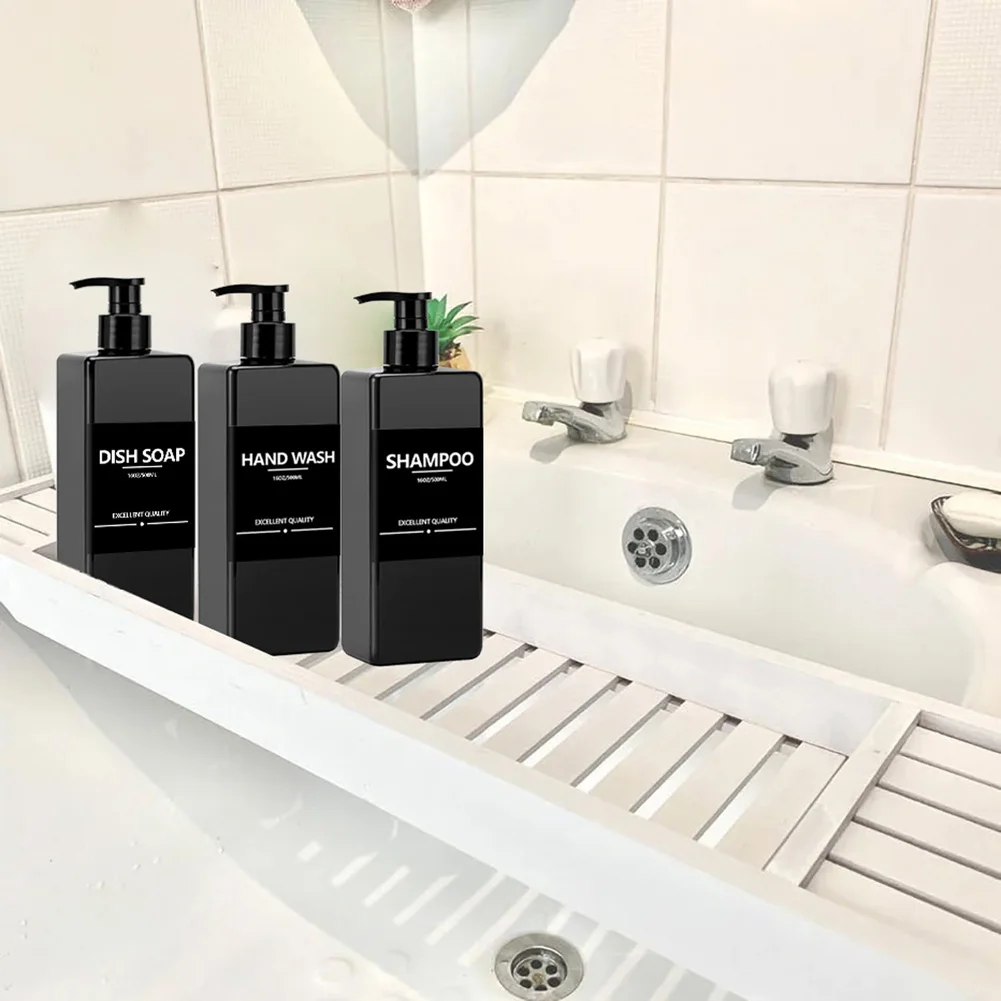 3PCS 500ml Square Soap Dispenser Waterproof Labels Refillable Empty Bottle Hand Soap Liquid Lotion Shampoo Conditioner Container