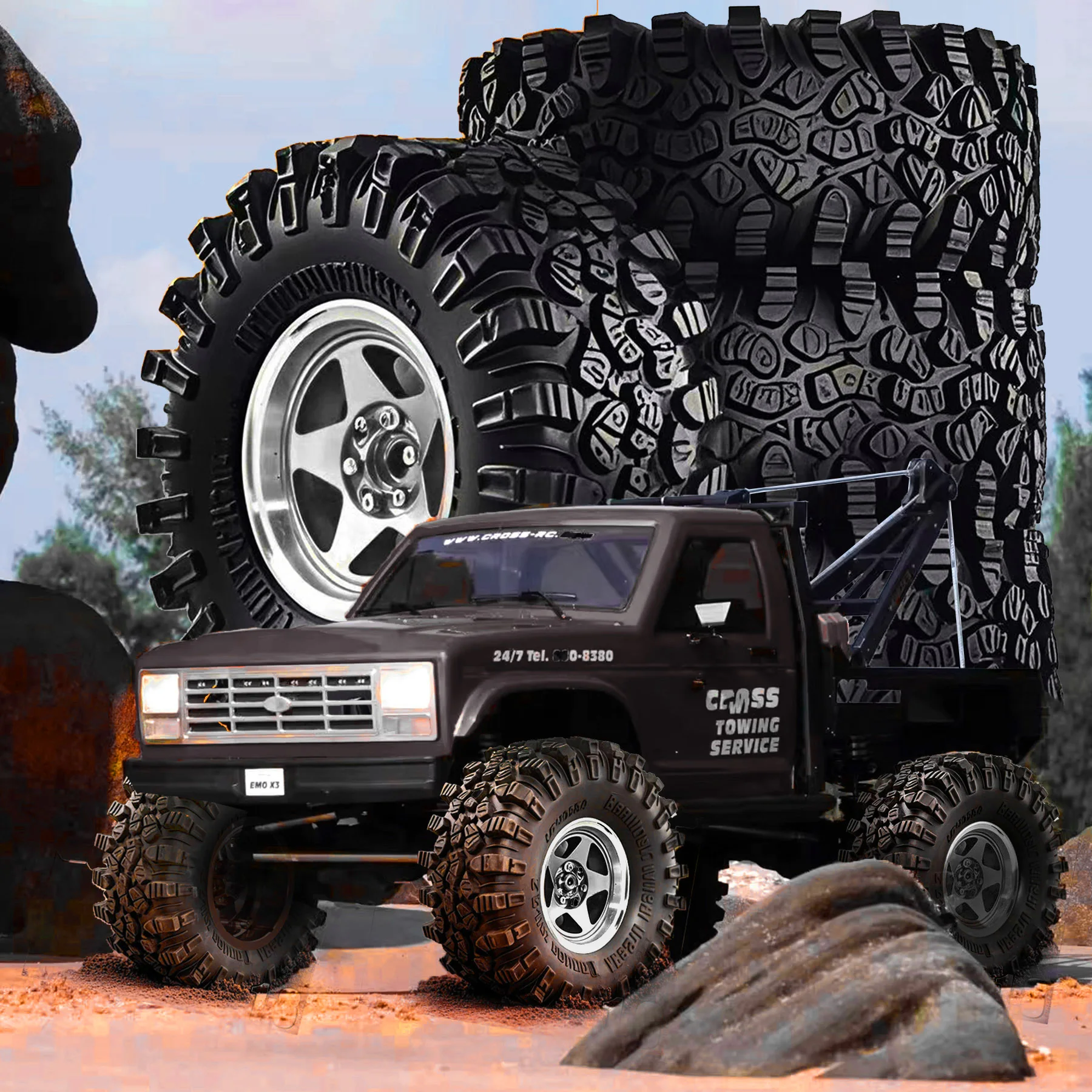 Pneus RC 2.2 Mud Slingers 136mm pour SCX10 TRX4 - Lot de 4