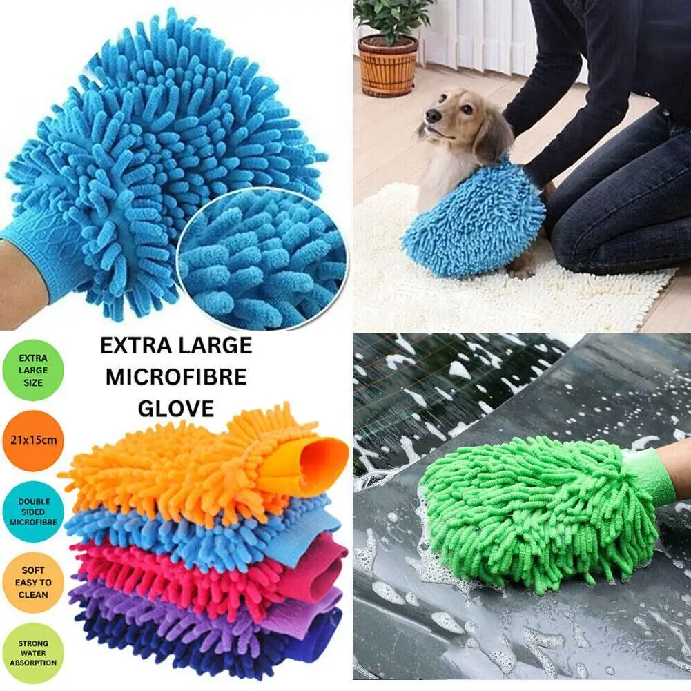 

2 In 1 Ultrafine Fiber Chenille Microfiber Car Wash Glove Mitt Soft Mesh Backing No Scratch For Car Wash Cleaning Tools S6O9