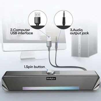 Original Lenovo TS33 Wired and Bluetooth 5.0 Speaker 360 Home Movie Surround Sound Bar Audio Speaker For Desk Computer Subwoofer 3