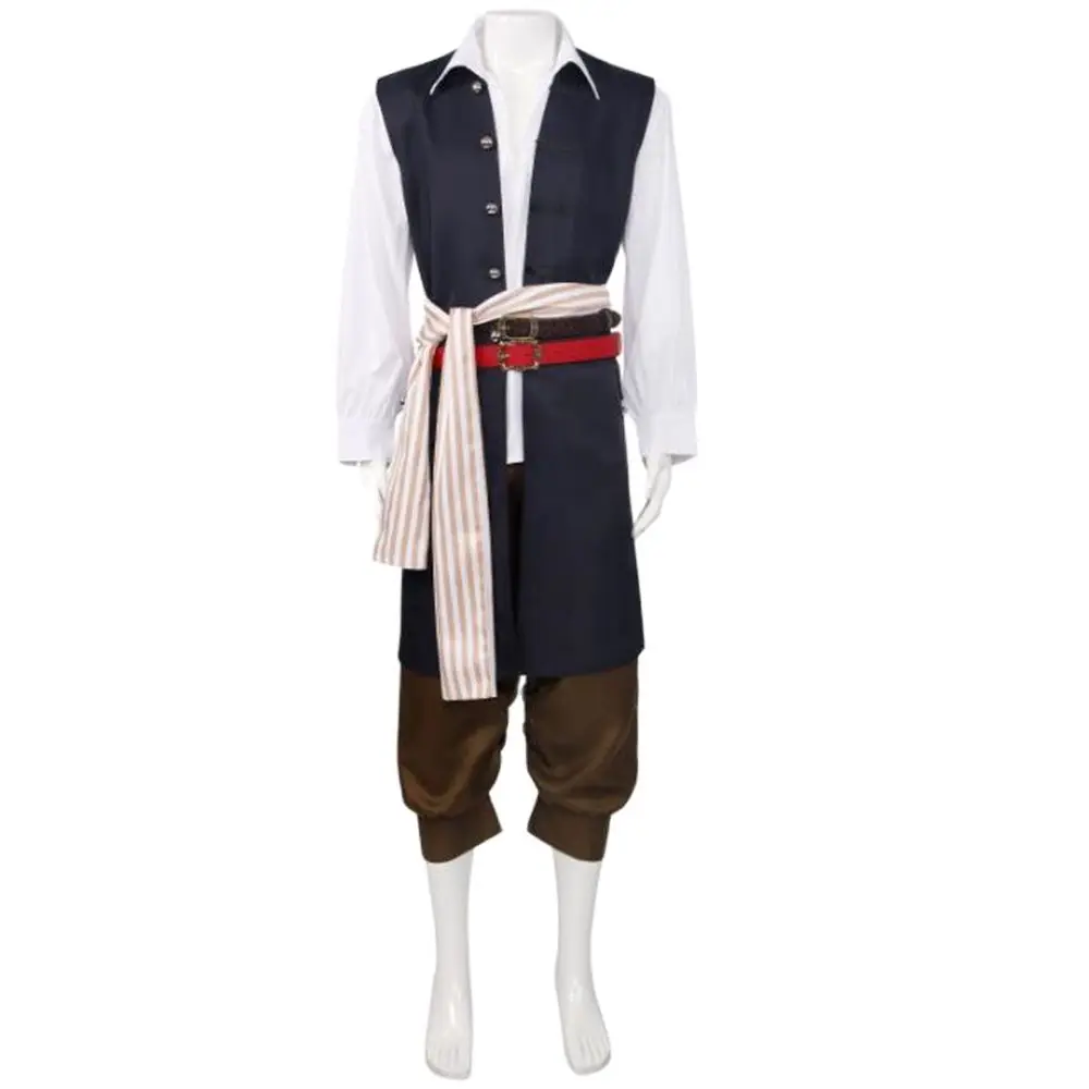 

Movie Pirates of the Caribbean Cosplay Costume Captain Jack Sparrow COS Full Suit Set Halloween Party Performance Wear for Men