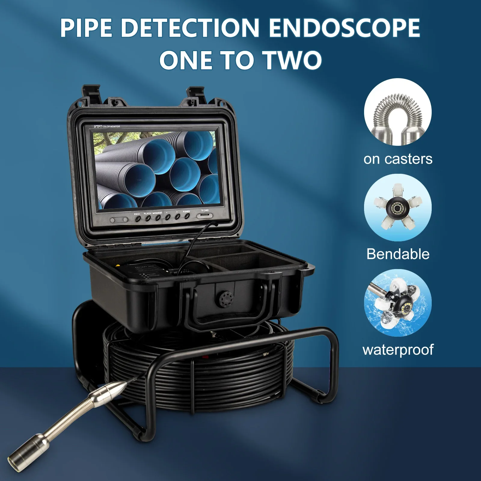 Cámara de inspección de tuberías SP09A, endoscopio Industrial de alcantarillado, impermeable, sistema de inspección de vídeo, lente de 23mm