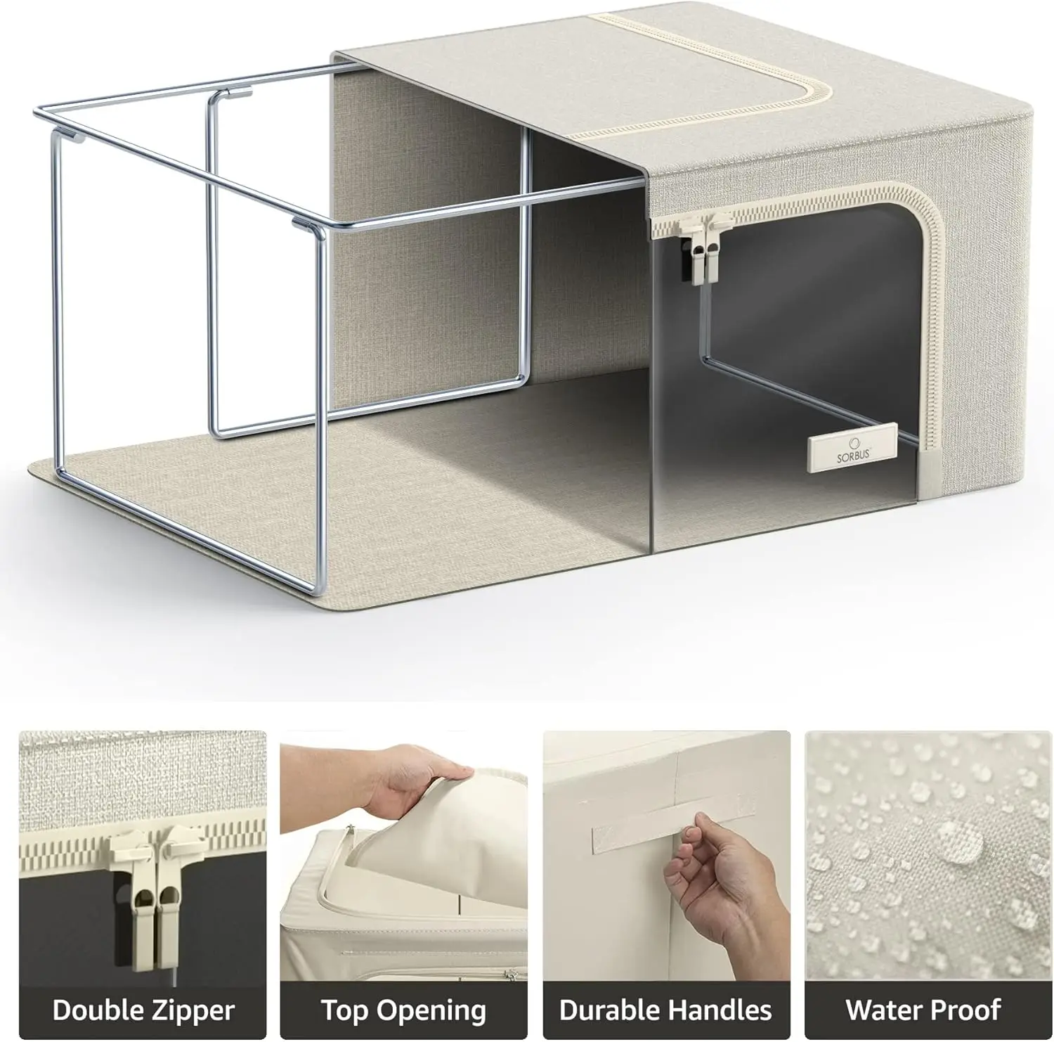 Storage Bins with Metal Frame-Stackable&Foldable Clothes Organizer Bags-Oxford Fabric Storage Containers with Large Clear Window 5