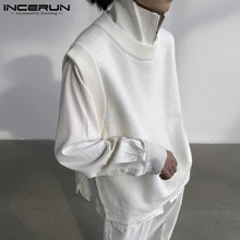 

Fashion All-match Simple New Men Solid Casual Pullover Sweater Vests Stylish Male Side Slit Sweater Waistcoat S-5XL INCERUN 2021