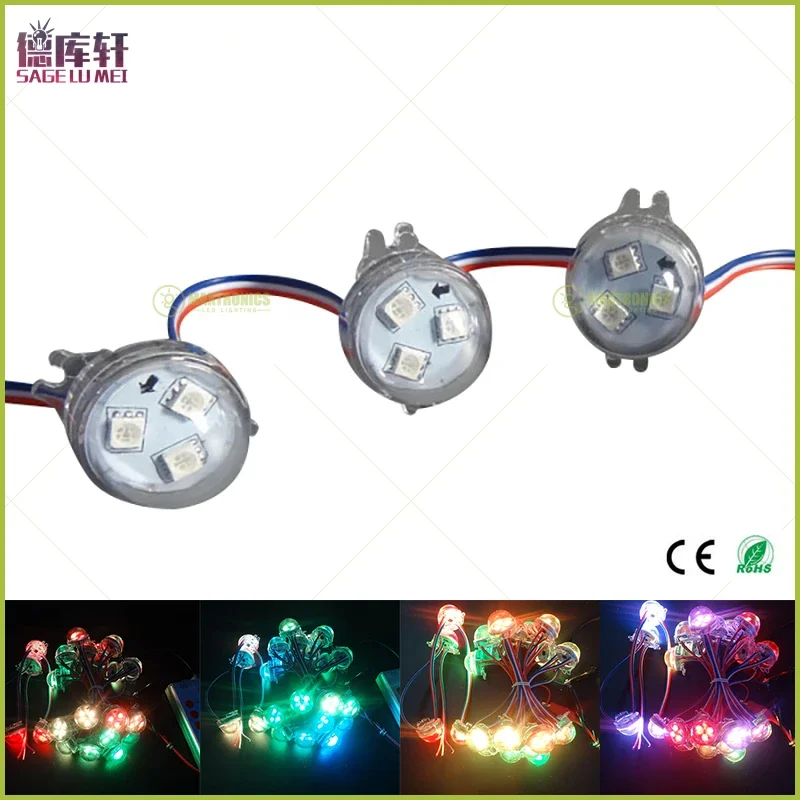 20pcs DC12V WS2811 IC 30mm Diameter transparent cover shell 3led 5050 RGB led Pixel Module Full Color led Point waterproof IP68 led modules led module