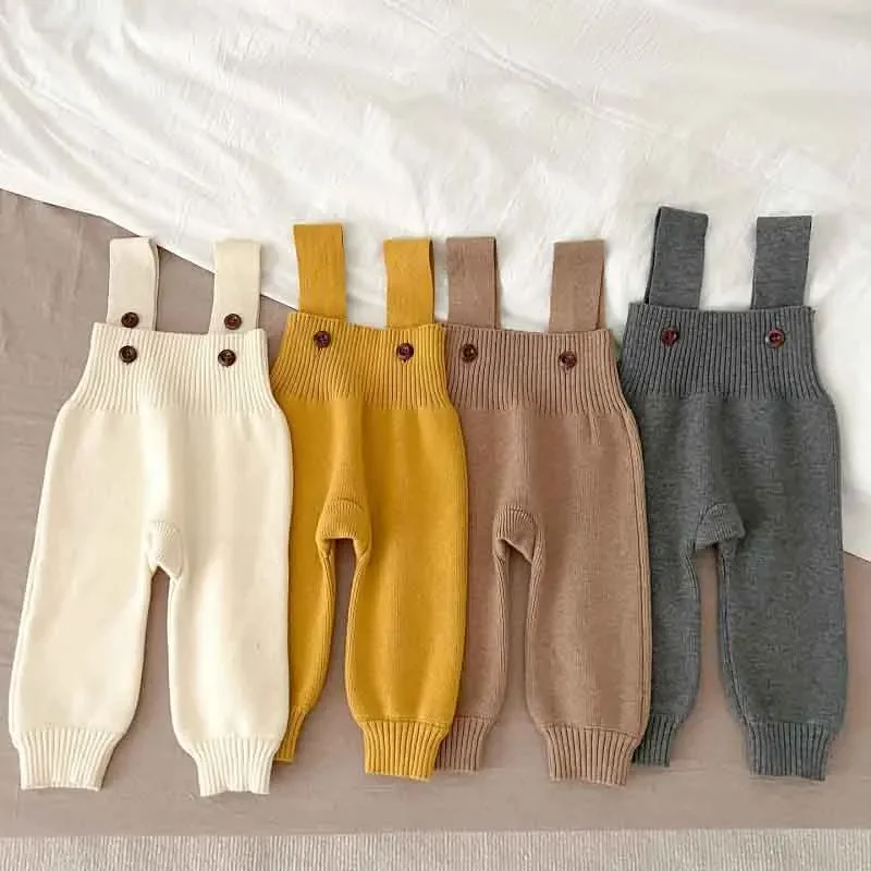 Baby Pant 0-3Years Newborn Boy Girl Solid Color Knitwear Suspender Trouser Overalls Knitted Bottom Outfits Spring Autumn Clothes