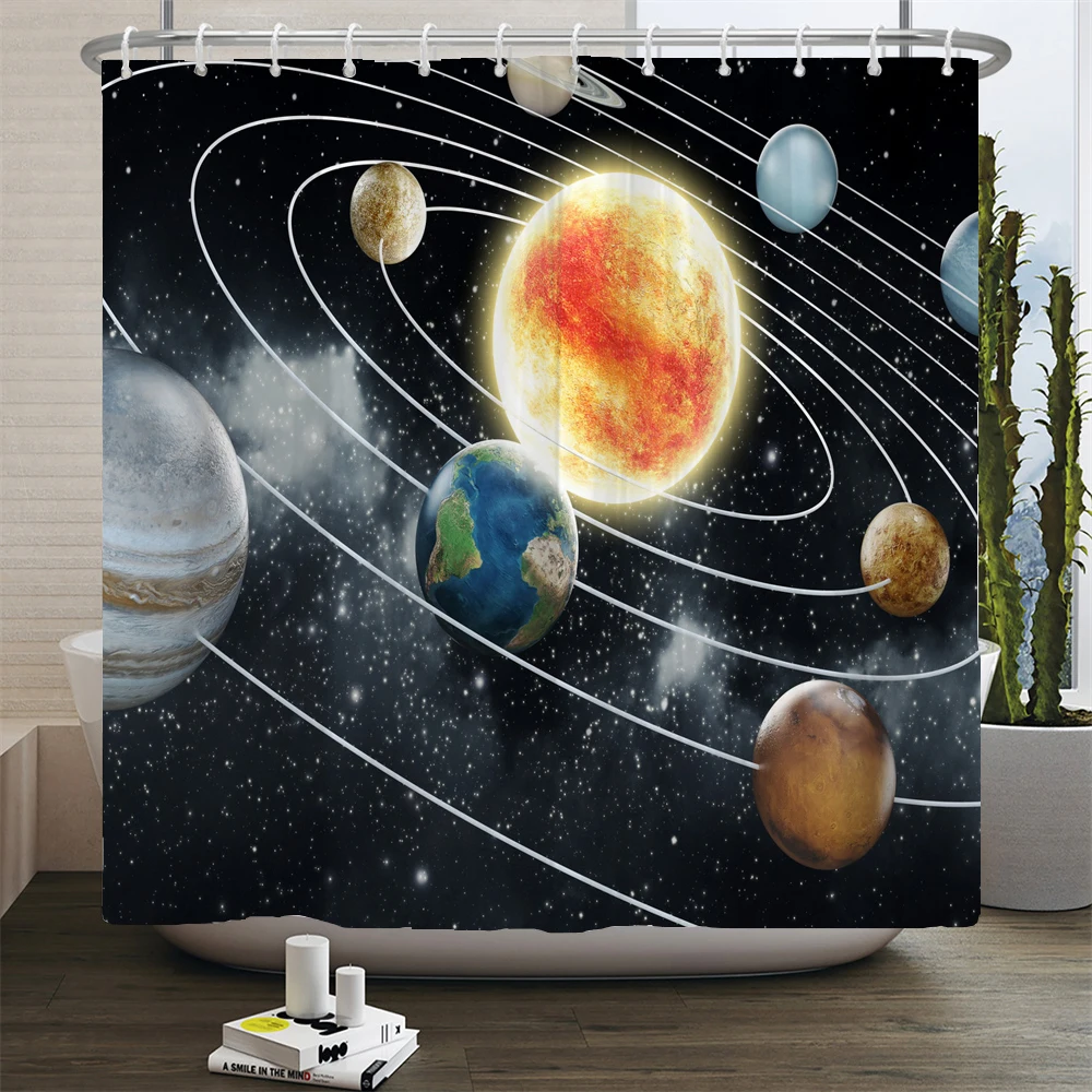 

Star Outer Space Shower Curtain Bathroom Starry Galaxy Universe Planet Printed Bath Curtain Bathtub Decors Waterproof Fabric