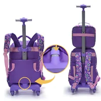 3PCS set Rolling Backpack For Girls Wheeled School BookBag With Lunch And Pen Bag Purple Unicorn Cute sequin Glow-in-the-dark 2