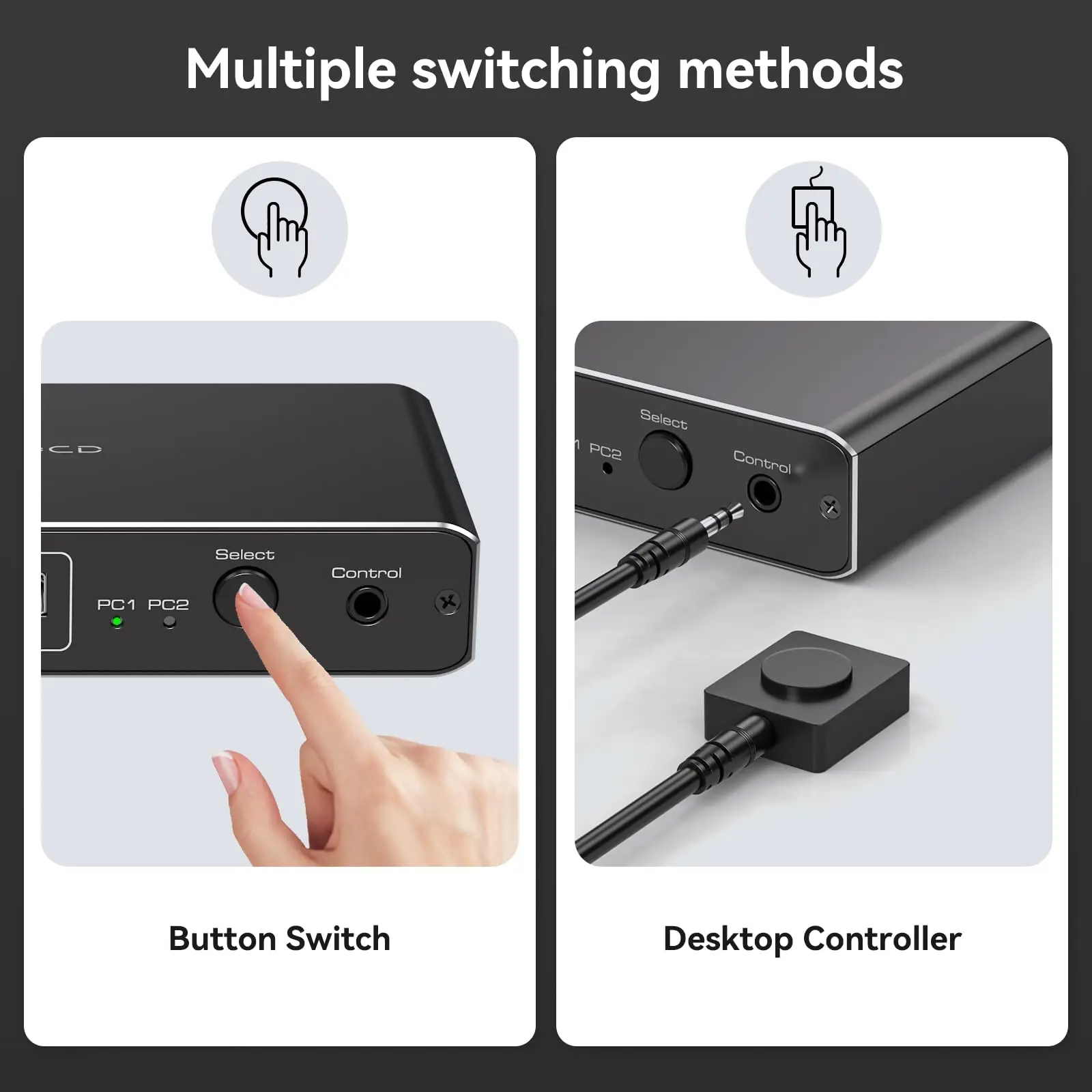 USB C HDMI KVM 스위치 1 모니터 2 컴퓨터 4K@60Hz, 2PC 공유용 2 포트 스위치 1 모니터 키보드 마우스 하드 드라이브 프린터