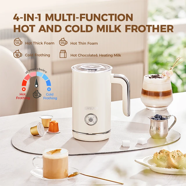 Cafelffe 4in1 Montalatte Elettrico Schiuma Schiuma Mixer per Cioccolato Freddo/Hot Latte Cappuccino Riscaldatore Automatico per Schiuma di Latte Scaldino 4