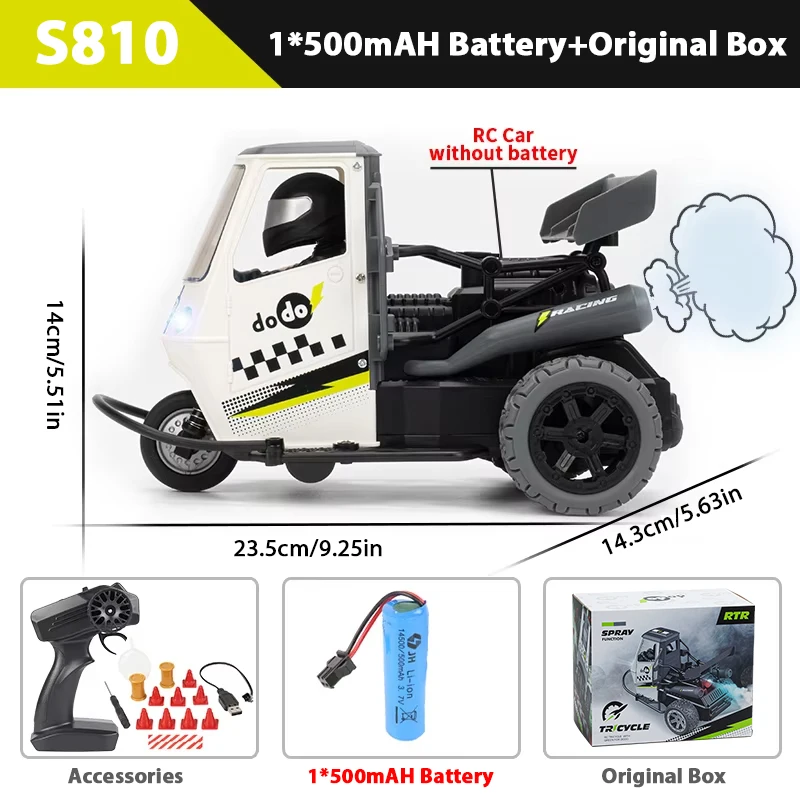 ZWN S810 Three Wheels RC Motorcycle With Light Spray 2.4G Remote Control Electric High Speed Emulation Motorcycles Toys For Kids