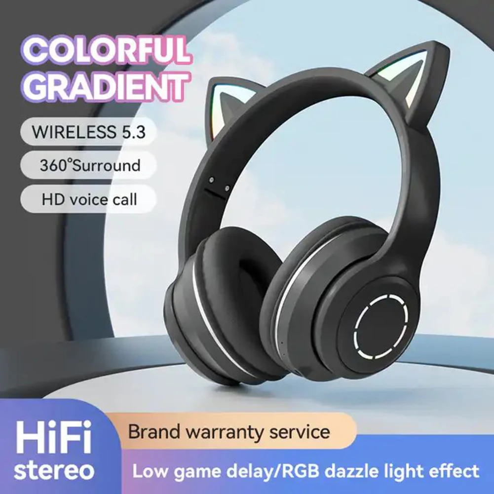 Cuffie Wireless Cat Ear Con Microfono Gamer Control Rgb Light Casco Blue-Tooth Headset Per Telefono Computer Gaming
