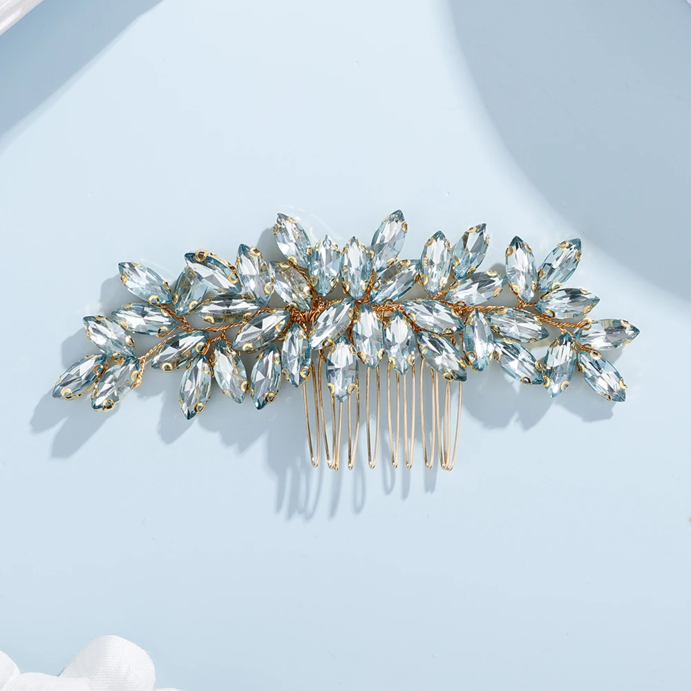 S450bb8d09d644f1d9e23525dcc66c474B Fashion Rhinestone Hair Comb for Bridal Headpiece 9 Color Wedding Hair Accessories Women Handmade Tiara Headdress Party Headwear Mallzona