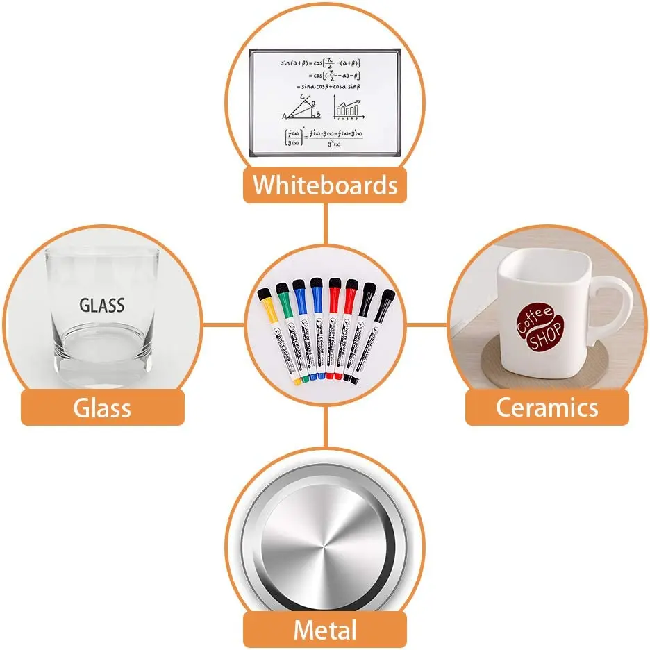 Tenwin 지울 수 있는 마그네틱 화이트보드 마커 펜, 칠판 마커, 분필 유리 세라믹, 사무실 아트 마커, 문구, 8 색