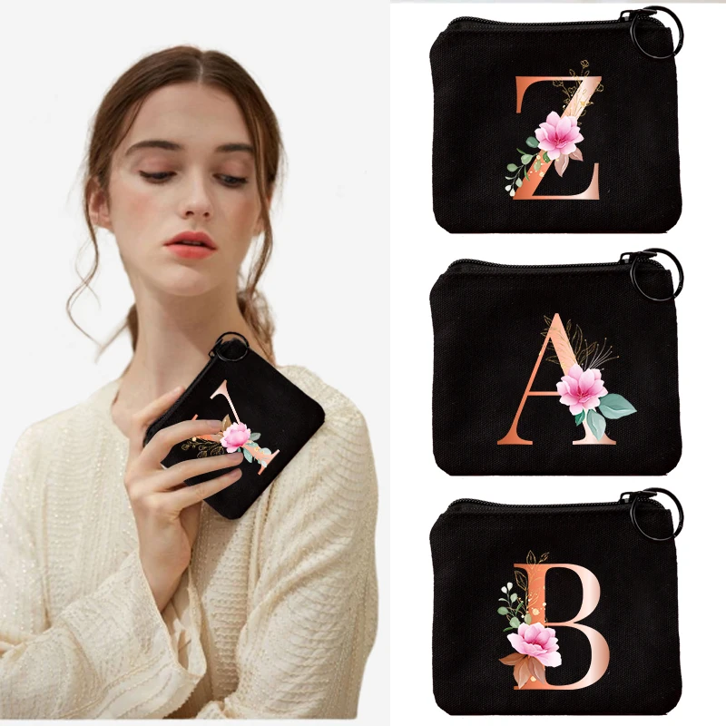

Women Canvas Zipper Small Coin Bags Orange Letter Print Mini Coin Holder Purses Girl Children's Wallet Key Cute Purse Pouch
