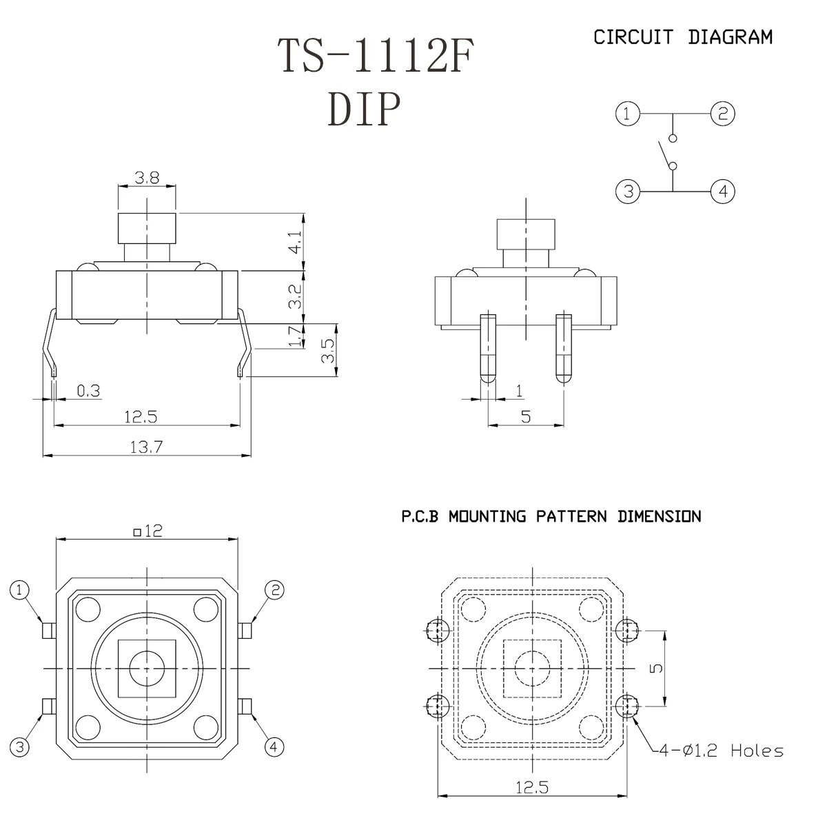 Description Picture 4 of item10Sets 12x12x10mm Tact Switch With Plastic Caps Momentary Tactile 4PIN SMT DIP Push Button Switch Micro Key Button
