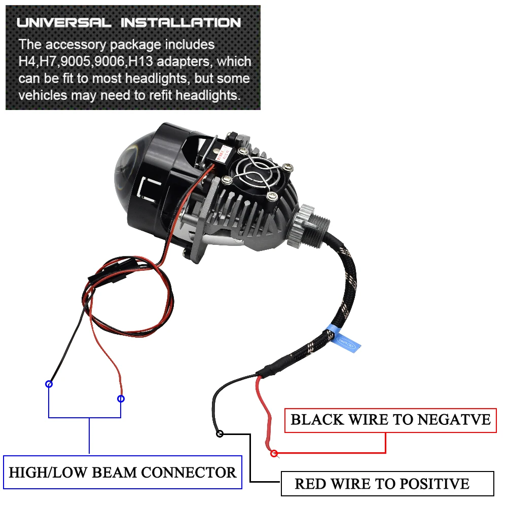 2.5'' Bi LED Projector Lens Square Black Headlight Retrofit LHD&RHD  Universal