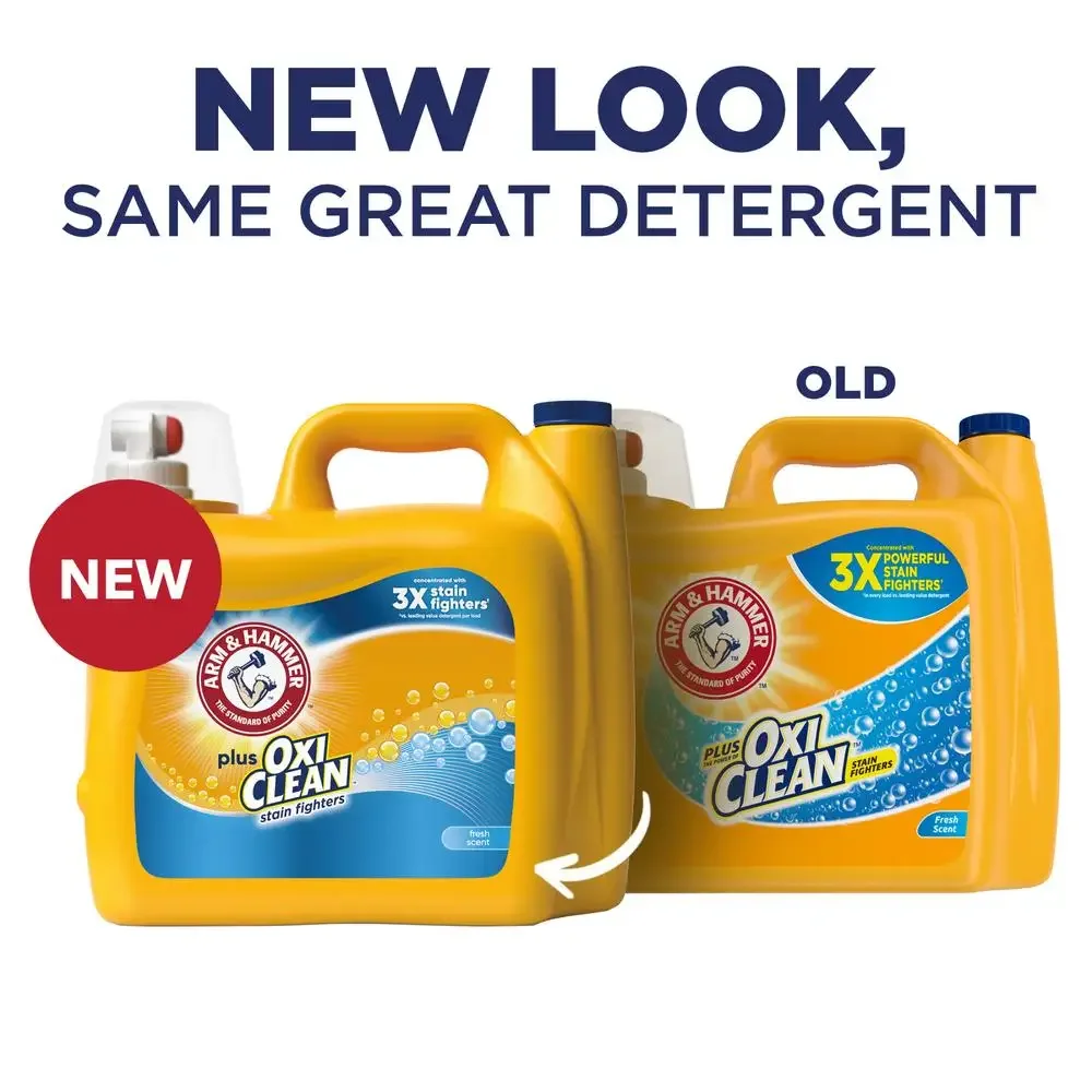 Laundry Detergent with OxiClean Stain Fighter Fresh Scent 128 Loads High Efficiency Liquid Cleaner ARM & HAMMER Power Boost