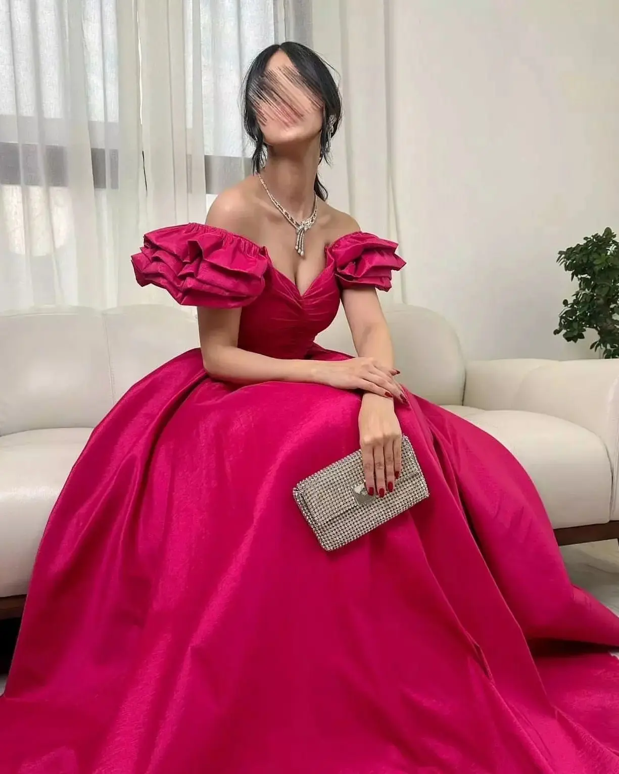 

Noble Purplish Red A-Line Off The Shoulder Prom Dress Floor Length With Short Sleeves Evening Summer Party Dress For Women2023