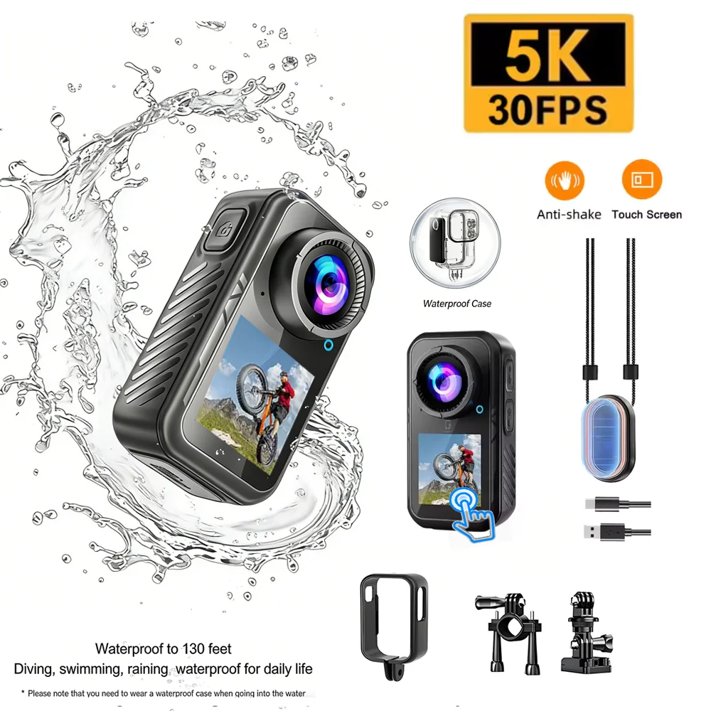 Mini Caméra Sport 5K 1080P avec Accessoires - Lot Selfie Stick ou Sangle Poitrine