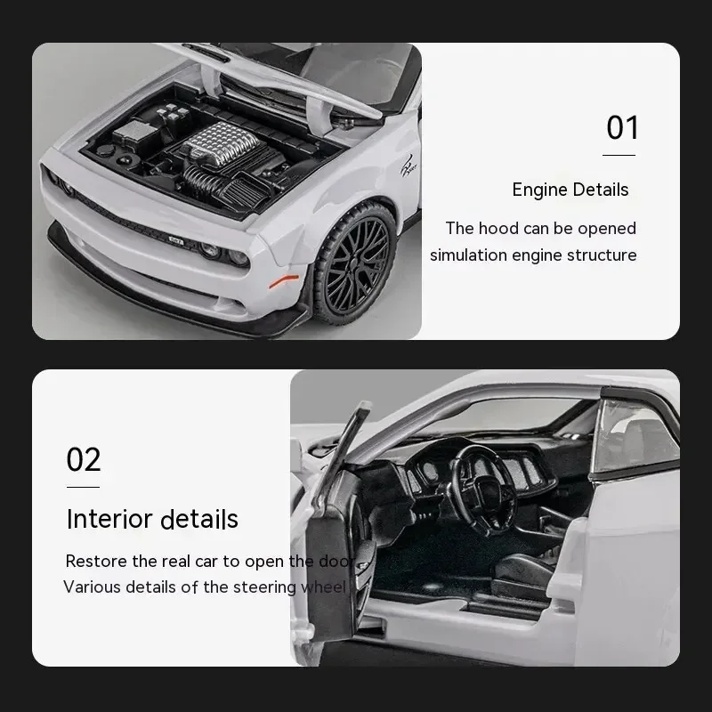 Dodge Challenger Hellcat Toy Car for 1: 32 Scale Die Cast Metel Cars Toy Pull Back Hellcat Model Cars with Sound and Light Hellc 6