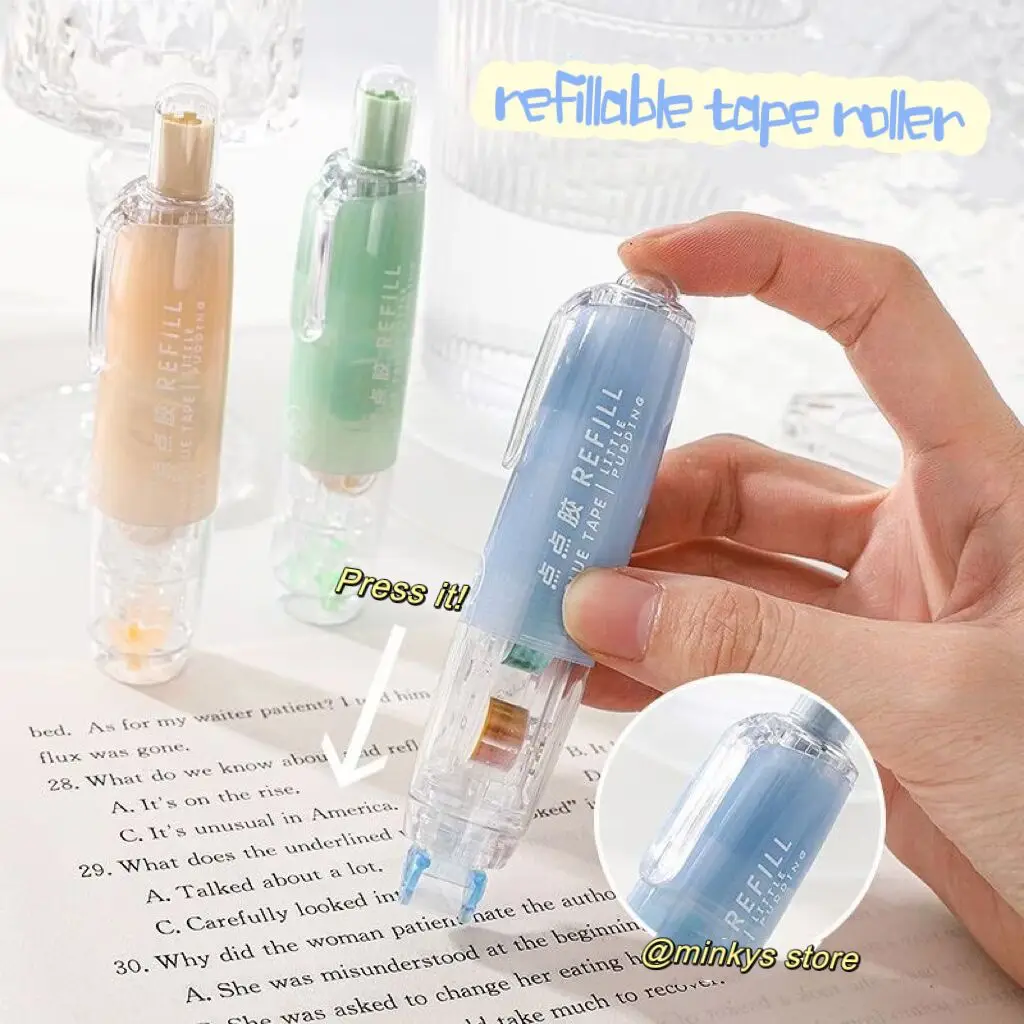 MINKYS 6MM * 5M 프레스 스타일 도트 양면 테이프 롤러 리필 형 접착 테이프 접착제 디스펜서 학교 사무용품