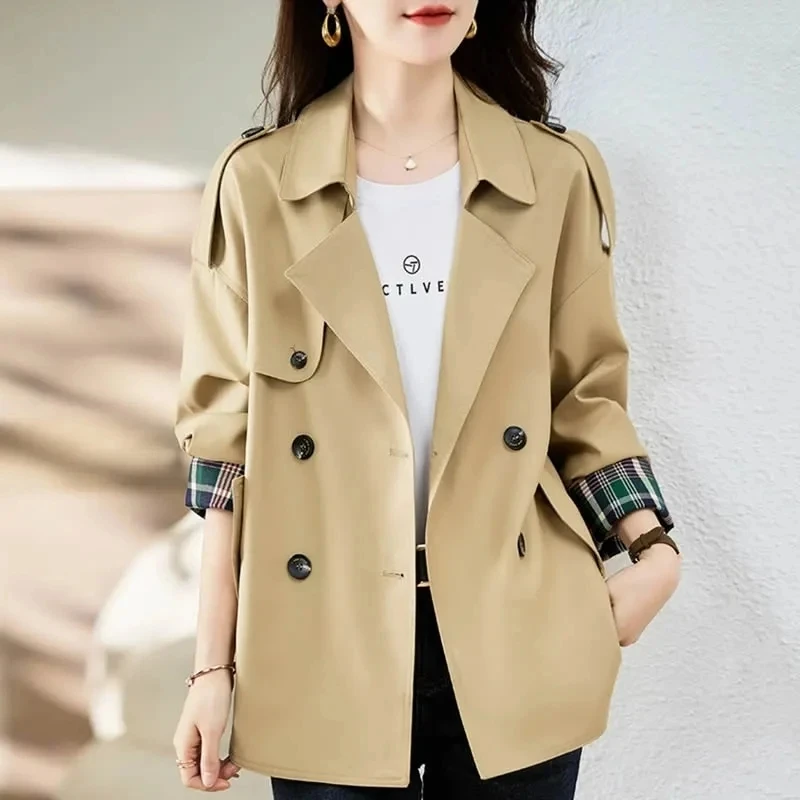 

Windbreaker Women's 2024 Spring Autumn New Female Korean Lining Coats Female Double-breasted Long Trench Coat High End Top