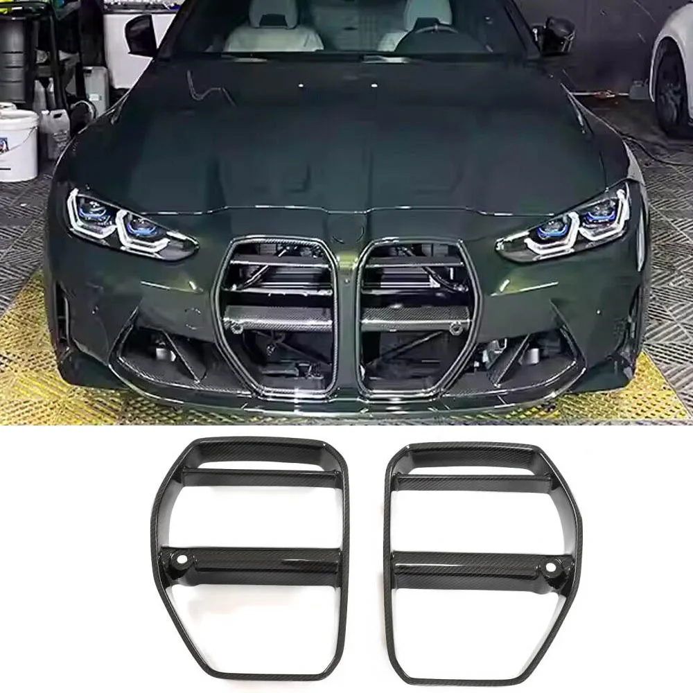 Grille de rein de calandre avant pour BMW, pare-chocs supérieur de voiture  en fibre de carbone véritable, cadre de grille de maille d'air, capot  d'admission, M3, G80 figuré, G82, G83, 2021-2023 