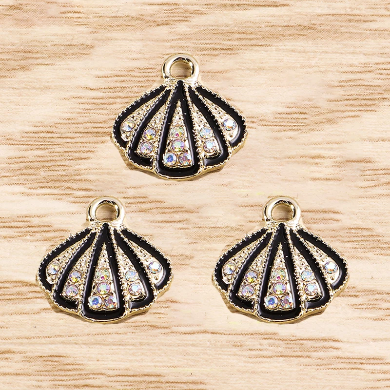 10 Stück 17*17mm Niedliche Kristall-Muschel-Anhänger für Schmuckherstellung Emaille Meereslebewesen Charms Anhänger für DIY Halsketten Ohrringe Geschenke – Detail 5