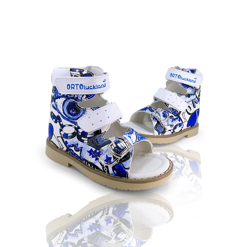 Summer Children Sandals Orthopedic Shoes For Kids Boys Printed Buckle Strap Arch Support Flatfoot Footwear Size22 To